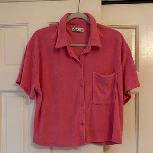 Hollister Pink terry cloth Short Sleeve Button-Down Shirt
